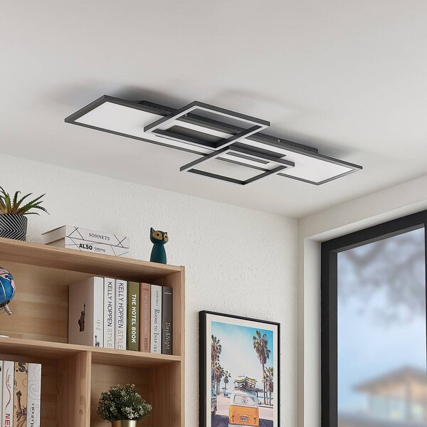 Lampa sufitowa LED Narumi Lucande, możliwość ściemniania, czarny, salon / jadalnia, metal, nowoczesny