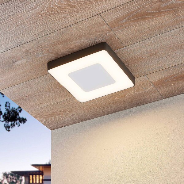 Zewnętrzna lampa sufitowa LED Sora Lucande, kątowa, czujnik, IP54 Lucande, czarny, aluminium, nowoczesny