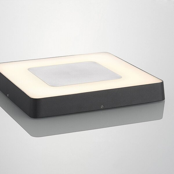 Zewnętrzna lampa sufitowa LED Sora Lucande, kątowa, czujnik, IP54 Lucande, czarny, aluminium, nowoczesny
