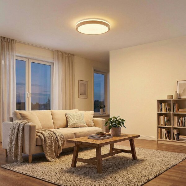 Lampa sufitowa LED Emiva Lindby, możliwość ściemniania, jasne drewno, salon / jadalnia, drewno, nowoczesny