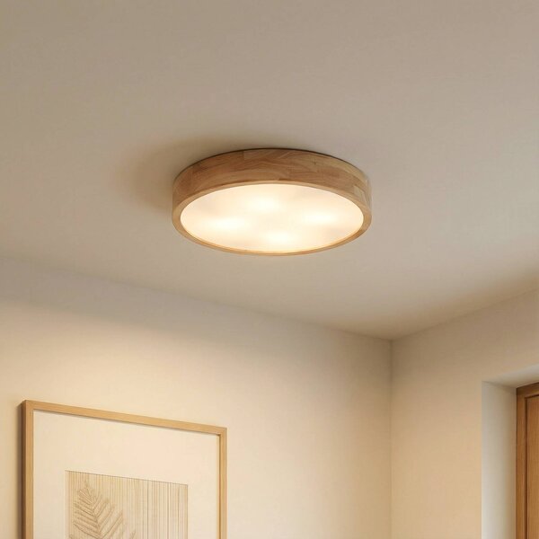 Lampa sufitowa Tanju Lindby, możliwość ściemniania, jasne drewno, salon / jadalnia, drewno, dworkowy / rustykalny