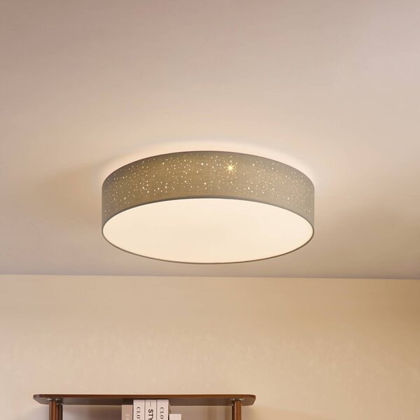 Lampa sufitowa LED Ellamina Lindby, możliwość ściemniania, aluminiowy / szary / cynkowy, salon / jadalnia, tkanina / materiał / jedwab, nowoczesny