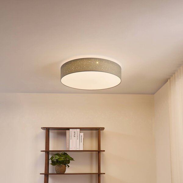 Lampa sufitowa LED Ellamina Lindby, możliwość ściemniania, aluminiowy / szary / cynkowy, salon / jadalnia, tkanina / materiał / jedwab, nowoczesny