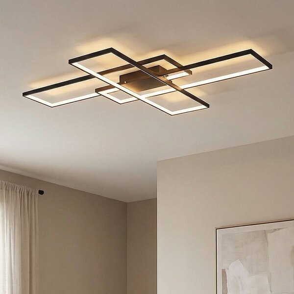 Lampa sufitowa LED Tetson Lindby, możliwość ściemniania, czarny, salon / jadalnia, metal, nowoczesny