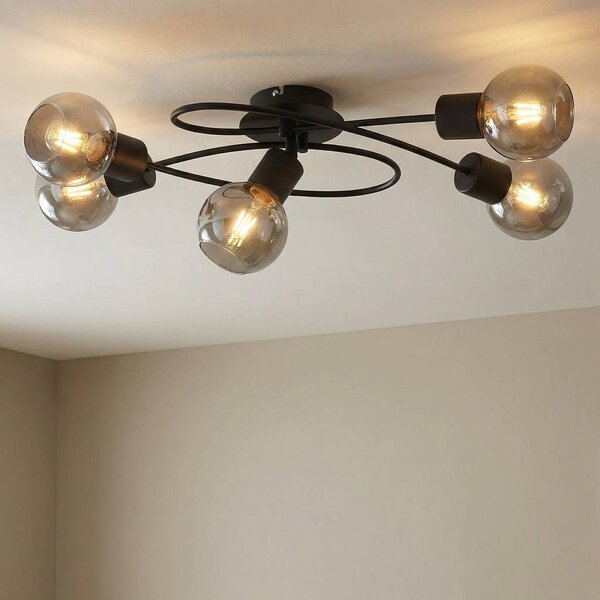 Lampa sufitowa Elaina Lindby, możliwość ściemniania, czarny, salon / jadalnia, metal, nowoczesny