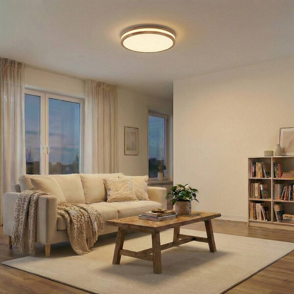 Lampa sufitowa Emiva Lindby, możliwość ściemniania, jasne drewno, salon / jadalnia, drewno, nowoczesny