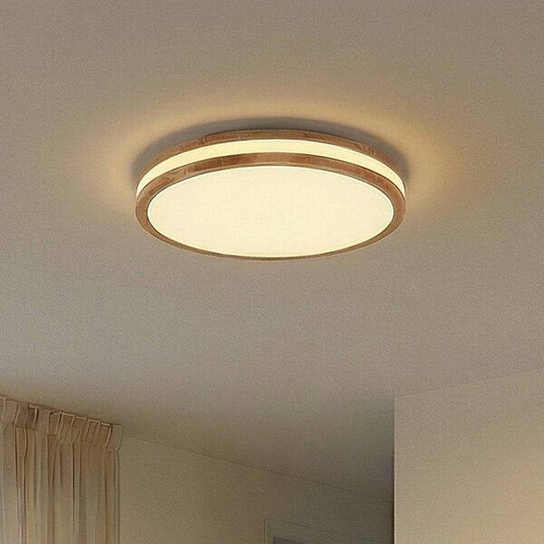 Lampa sufitowa Emiva Lindby, możliwość ściemniania, jasne drewno, salon / jadalnia, drewno, nowoczesny
