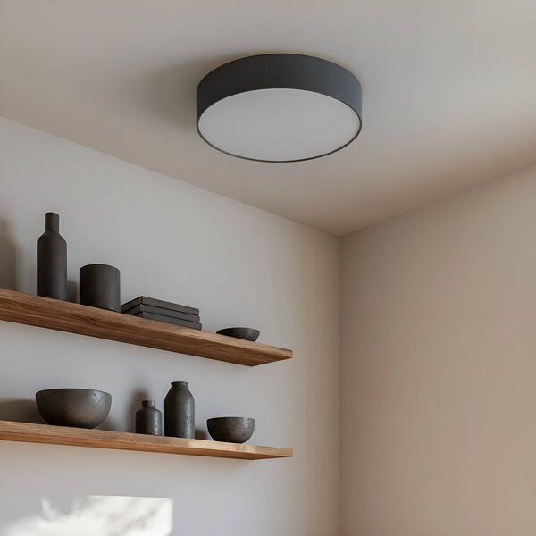 Lampa sufitowa Sebatin Lindby, możliwość ściemniania, aluminiowy / szary / cynkowy, sypialnia, tkanina / materiał / jedwab, nowoczesny