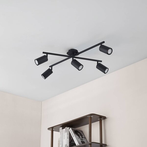 Lampa sufitowa Lindby Joffrey, 78 cm, czarna, 5-punktowa, GU10 Joffrey Lindby, możliwość ściemniania, czarny, salon / jadalnia, aluminium, nowoczesny