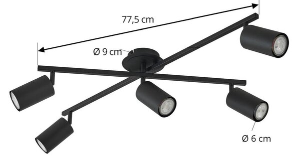Lampa sufitowa Lindby Joffrey, 78 cm, czarna, 5-punktowa, GU10 Joffrey Lindby, możliwość ściemniania, czarny, salon / jadalnia, aluminium, nowoczesny