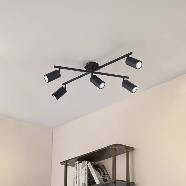 Lampa sufitowa Lindby Joffrey, 78 cm, czarna, 5-punktowa, GU10 Joffrey Lindby, możliwość ściemniania, czarny, salon / jadalnia, aluminium, nowoczesny