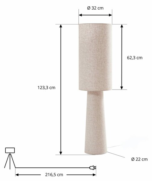 Lampa stojąca Elfie Lindby, kremowy / amber, salon / jadalnia, tkanina / materiał / jedwab, skandynawski