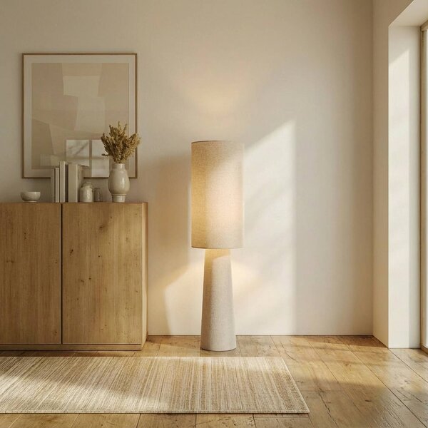 Lampa stojąca Elfie Lindby, kremowy / amber, salon / jadalnia, tkanina / materiał / jedwab, skandynawski