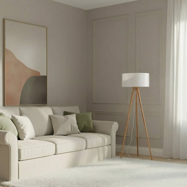 Lampa stojąca Charlia Lindby, biały / opal, salon / jadalnia, tkanina / materiał / jedwab, skandynawski