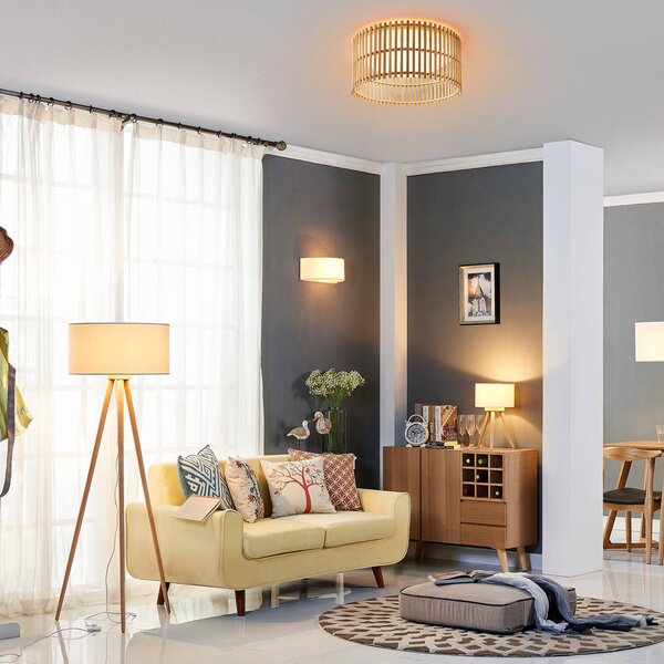 Lampa stojąca Charlia Lindby, biały / opal, salon / jadalnia, tkanina / materiał / jedwab, skandynawski