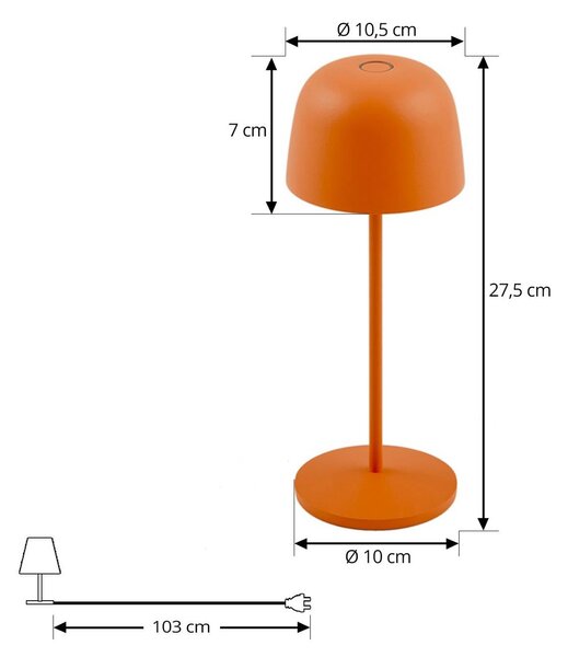 Lindby Arietty, lampa stołowa LED z akumulatorem, pomarańczowa, ściemniana, IP65 Arietty Lindby, możliwość ściemniania, żółty / pomarańczowy, salon / jadalnia, aluminium, nowoczesny