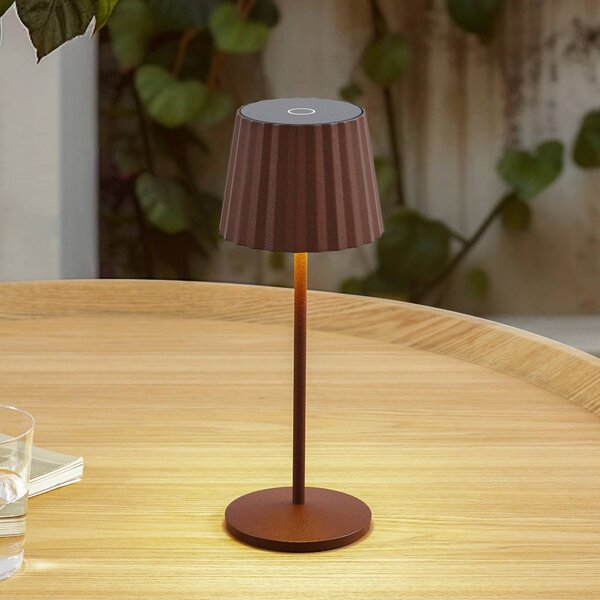 Lindby lampa stołowa LED Esali, rdzawobrązowa, IP65 Esali Lindby, możliwość ściemniania, brązowy / rdzawy, salon / jadalnia, aluminium, nowoczesny