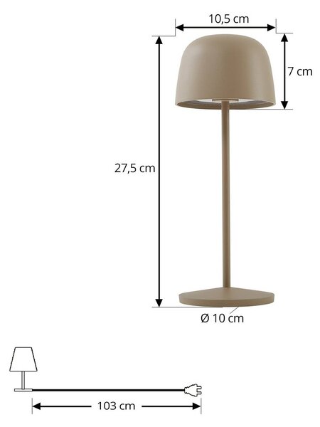 Lindby Arietty, lampa stołowa LED z akumulatorem, beżowa, ściemniana, IP65 Arietty Lindby, możliwość ściemniania, kremowy / amber, salon / jadalnia, aluminium, nowoczesny