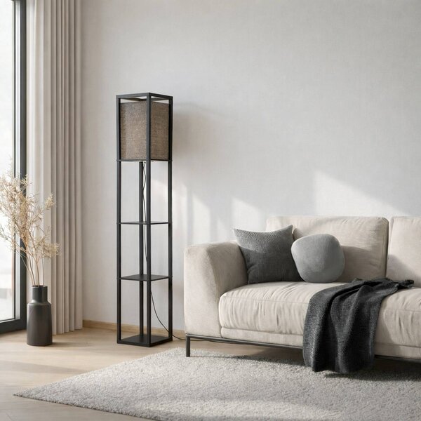 Lampa stojąca Birta Lindby, czarny, salon / jadalnia, drewno, nowoczesny