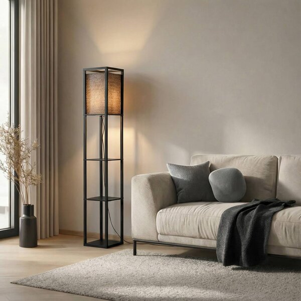 Lampa stojąca Birta Lindby, czarny, salon / jadalnia, drewno, nowoczesny
