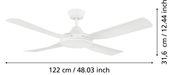 EGLO Wentylator sufitowy Bondi 1, biały matowy, pilot zdalnego sterowania 1, biały / opal, salon / jadalnia, tworzywo sztuczne