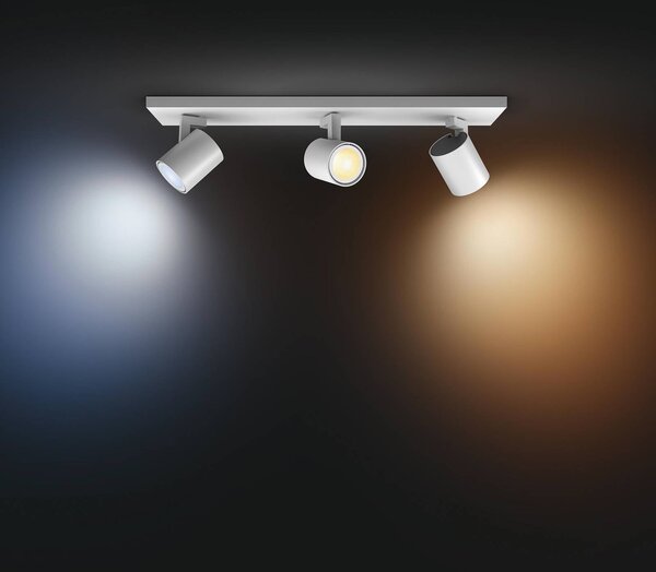 Philips Hue Spot LED Runner, 3-punktowa, ściemniacz, biały możliwość ściemniania, biały / opal, salon / jadalnia, aluminium, nowoczesny