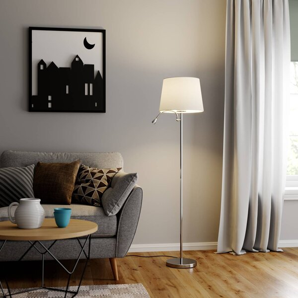 Lampa stojąca Benjiro Lindby, biały / opal, salon / jadalnia, tkanina / materiał / jedwab, nowoczesny