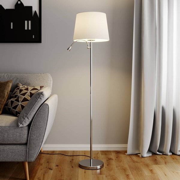 Lampa stojąca Benjiro Lindby, biały / opal, salon / jadalnia, tkanina / materiał / jedwab, nowoczesny