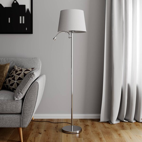 Lampa stojąca Benjiro Lindby, biały / opal, salon / jadalnia, tkanina / materiał / jedwab, nowoczesny