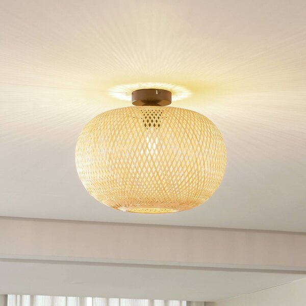 Lampa sufitowa Kessia Lindby, możliwość ściemniania, jasne drewno, salon / jadalnia, bambus, dworkowy / rustykalny
