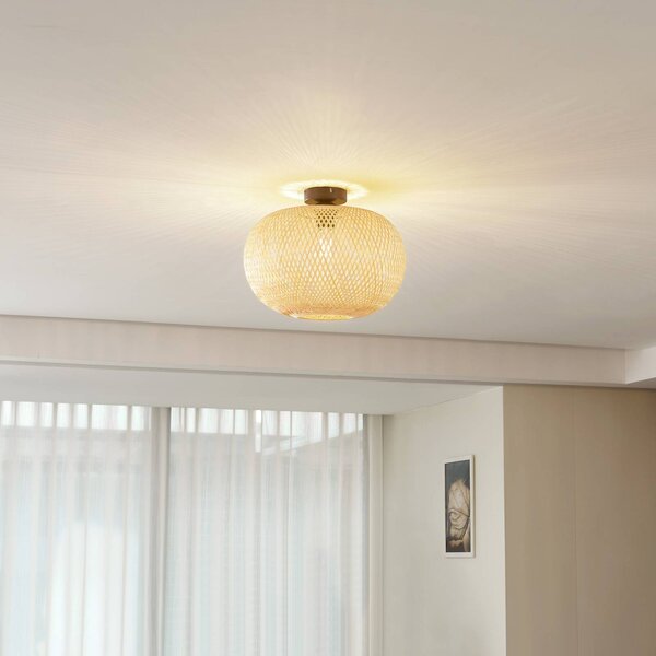 Lampa sufitowa Kessia Lindby, możliwość ściemniania, jasne drewno, salon / jadalnia, bambus, dworkowy / rustykalny