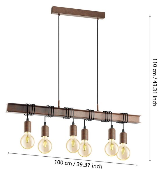 EGLO Lampa wisząca Townshend 4, możliwość ściemniania, brązowy / rdzawy, salon / jadalnia, metal, industrialny