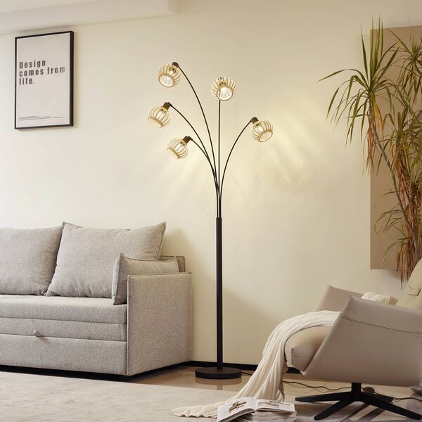 Lampa stojąca Lielle Lindby, jasne drewno, salon / jadalnia, bambus, dworkowy / rustykalny