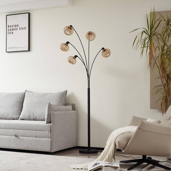 Lampa stojąca Lielle Lindby, jasne drewno, salon / jadalnia, bambus, dworkowy / rustykalny
