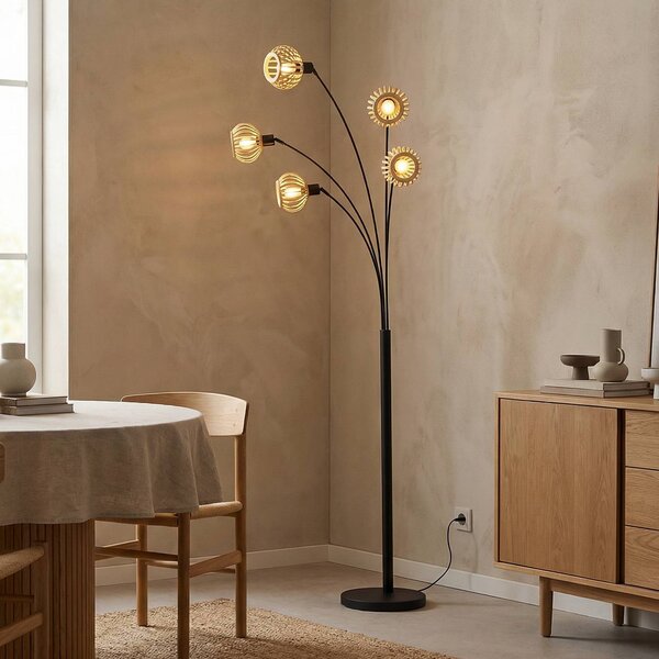 Lampa stojąca Lielle Lindby, jasne drewno, salon / jadalnia, bambus, dworkowy / rustykalny