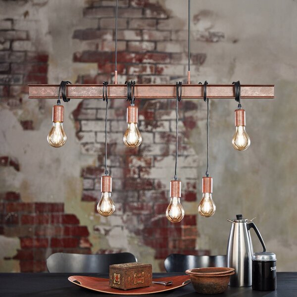 EGLO Lampa wisząca Townshend 4, możliwość ściemniania, brązowy / rdzawy, salon / jadalnia, metal, industrialny