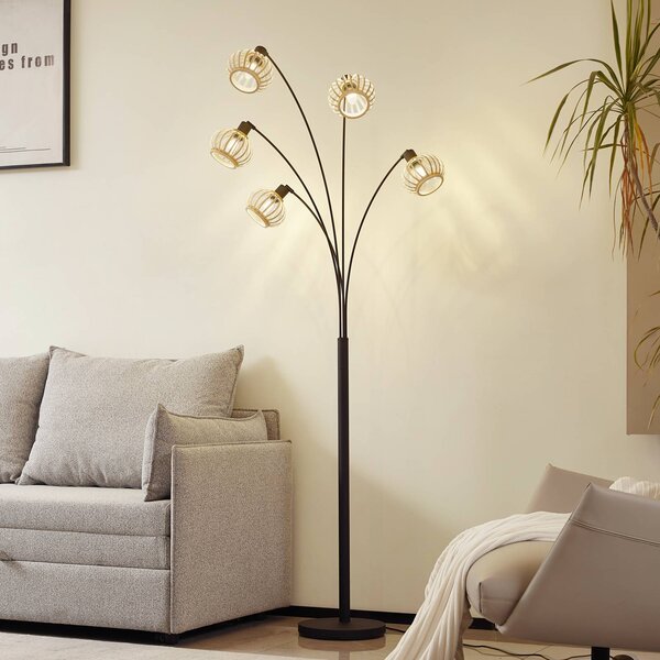 Lampa stojąca Lielle Lindby, jasne drewno, salon / jadalnia, bambus, dworkowy / rustykalny