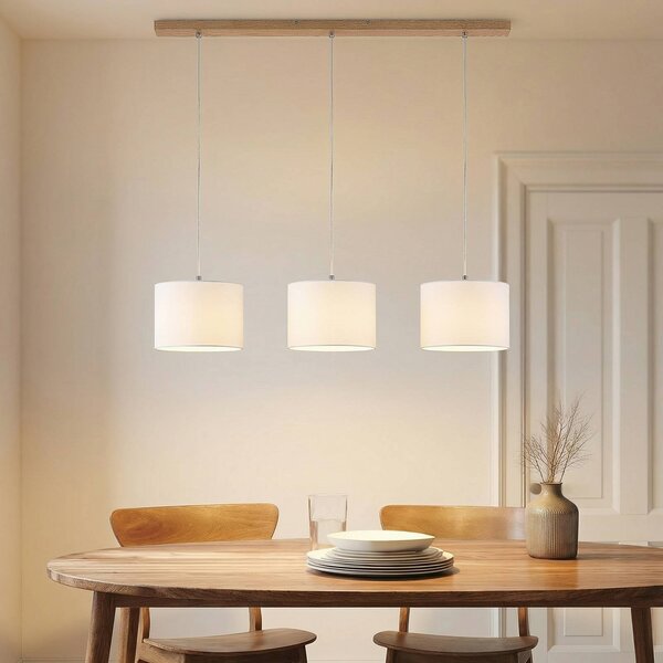 Lampa wisząca Imarin Lindby, możliwość ściemniania, jasne drewno, salon / jadalnia, tkanina / materiał / jedwab, nowoczesny