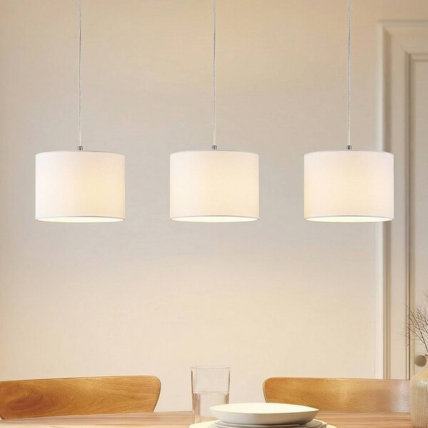 Lampa wisząca Imarin Lindby, możliwość ściemniania, jasne drewno, salon / jadalnia, tkanina / materiał / jedwab, nowoczesny