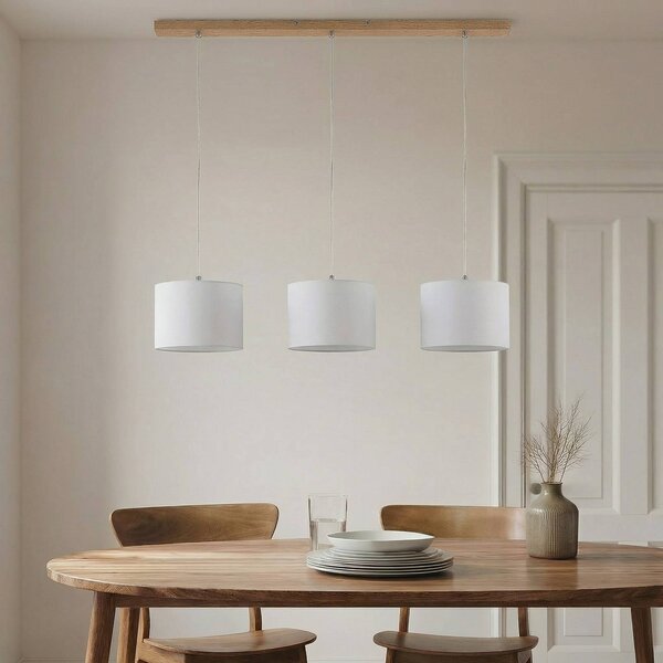 Lampa wisząca Imarin Lindby, możliwość ściemniania, jasne drewno, salon / jadalnia, tkanina / materiał / jedwab, nowoczesny