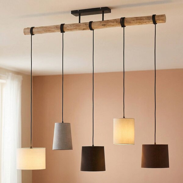 Lampa wisząca Amilia Lindby, możliwość ściemniania, jasne drewno, salon / jadalnia, drewno, nowoczesny