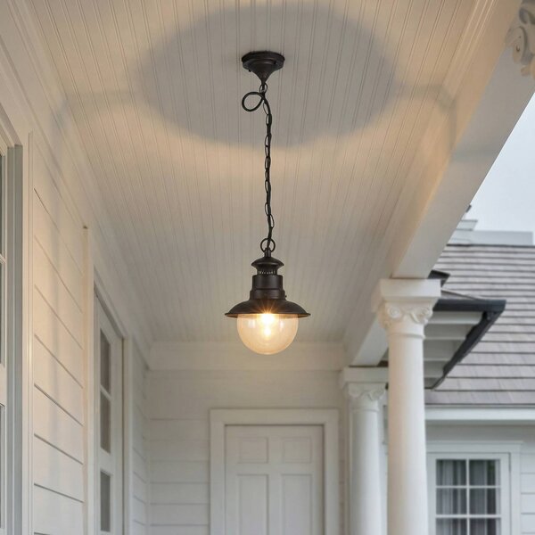 Lampa wisząca zewnętrzna Lindby Eddie, rdza, metal, IP44, E27 Eddie Lindby, możliwość ściemniania, brązowy / rdzawy, dworkowy / rustykalny