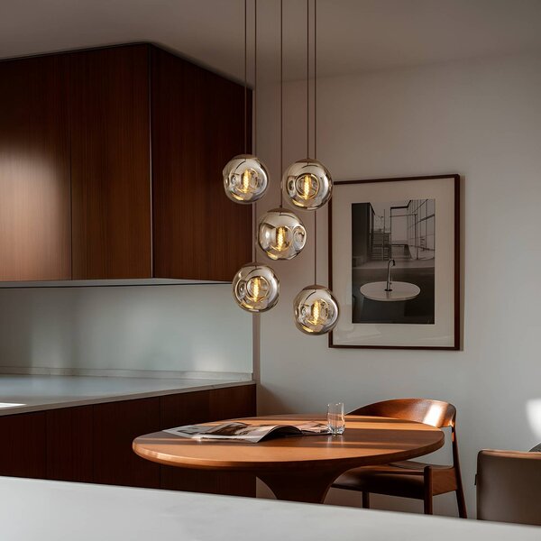 Lindby Lampa wisząca szklana Valentina, możliwość ściemniania, aluminiowy / szary / cynkowy, salon / jadalnia, szkło, design