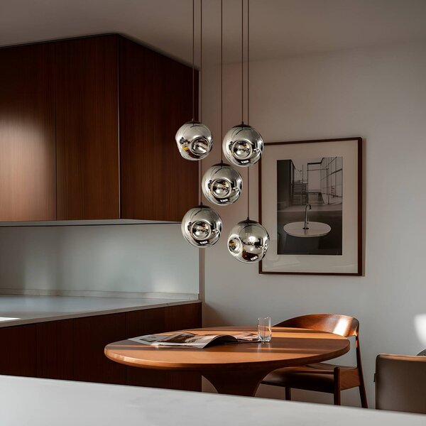 Lindby Lampa wisząca szklana Valentina, możliwość ściemniania, aluminiowy / szary / cynkowy, salon / jadalnia, szkło, design
