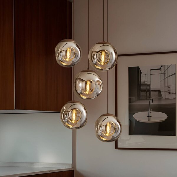 Lindby Lampa wisząca szklana Valentina, możliwość ściemniania, aluminiowy / szary / cynkowy, salon / jadalnia, szkło, design