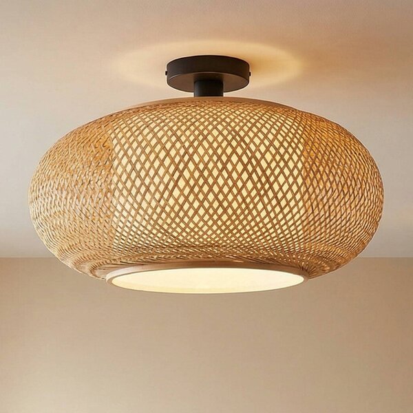 Lampa sufitowa Romaine Lindby, możliwość ściemniania, jasne drewno, salon / jadalnia, bambus, dworkowy / rustykalny
