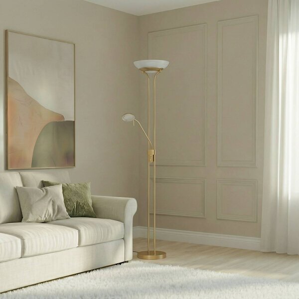 Lampa stojąca LED Yveta Lindby, możliwość ściemniania, mosiężny / złoty, salon / jadalnia, metal, nowoczesny