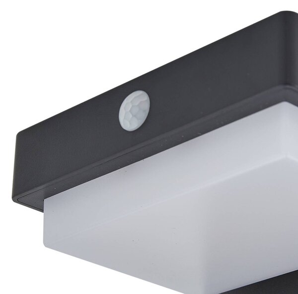 Lindby LED-słupek oświetleniowy solarny Eleazar, czarny, aluminium, czujnik Eleazar Lindby, możliwość ściemniania, czarny, aluminium, nowoczesny