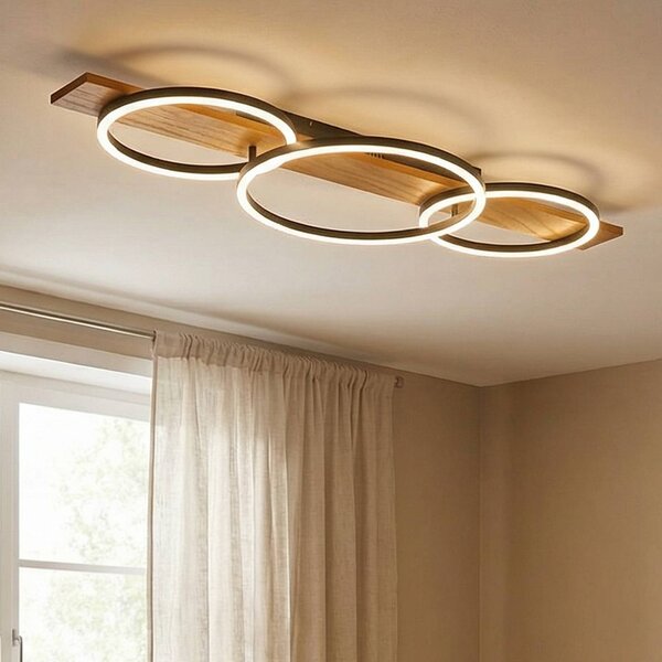 Lampa sufitowa LED Galad Lindby, możliwość ściemniania, jasne drewno, salon / jadalnia, drewno, nowoczesny