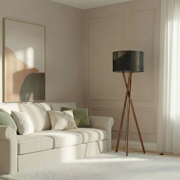 Lampa stojąca Auriane Lucande, ciemne drewno, salon / jadalnia, tkanina / materiał / jedwab, skandynawski
